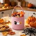 thumbnail image 2 of Ouuluon Sturdy Halloween Plaid Storage Basket, 9x9 inch Ghost Pumpkin Decorative Handheld Basket for Home Party, 2 of 6