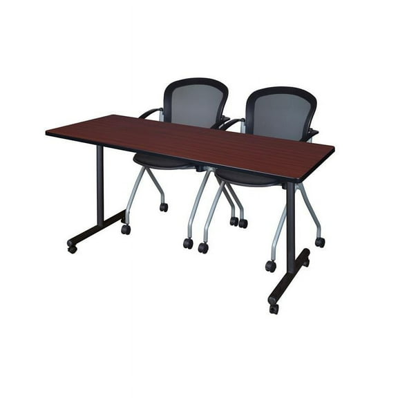 66" x 24" Kobe Mobile Training Table- Mahogany & 2 Cadence Chairs- Black