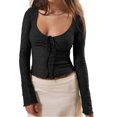 thumbnail image 2 of Long Sleeve Women's Sexy Scoop Neck Crop Tops Slim Fit Lace Blouses, 2 of 6