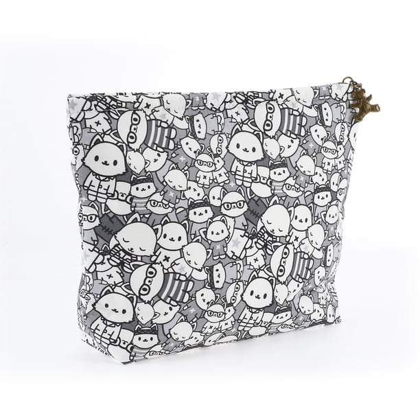 1 Pc Bolsa de Cosméticos de Gato de Caricatura para Mujeres para Actividades al Aire Libre Gimnasio Gris Blanco Algodón Gris, Blanco-S