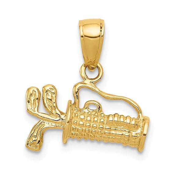 FB Jewels 14K Yellow Gold Solid Polished 3-Dimensional Golf Bag with Clubs Charm