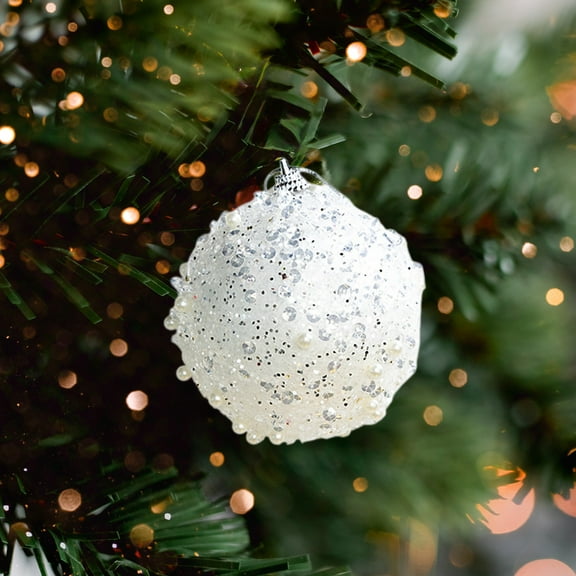 Single Foam Christmas Ball Ornament, 8cm/3.15 Inch Shatterproof Xmas Tree Decor, Lightweight Hanging Decoration for Home, Safe for Kids & Pets White