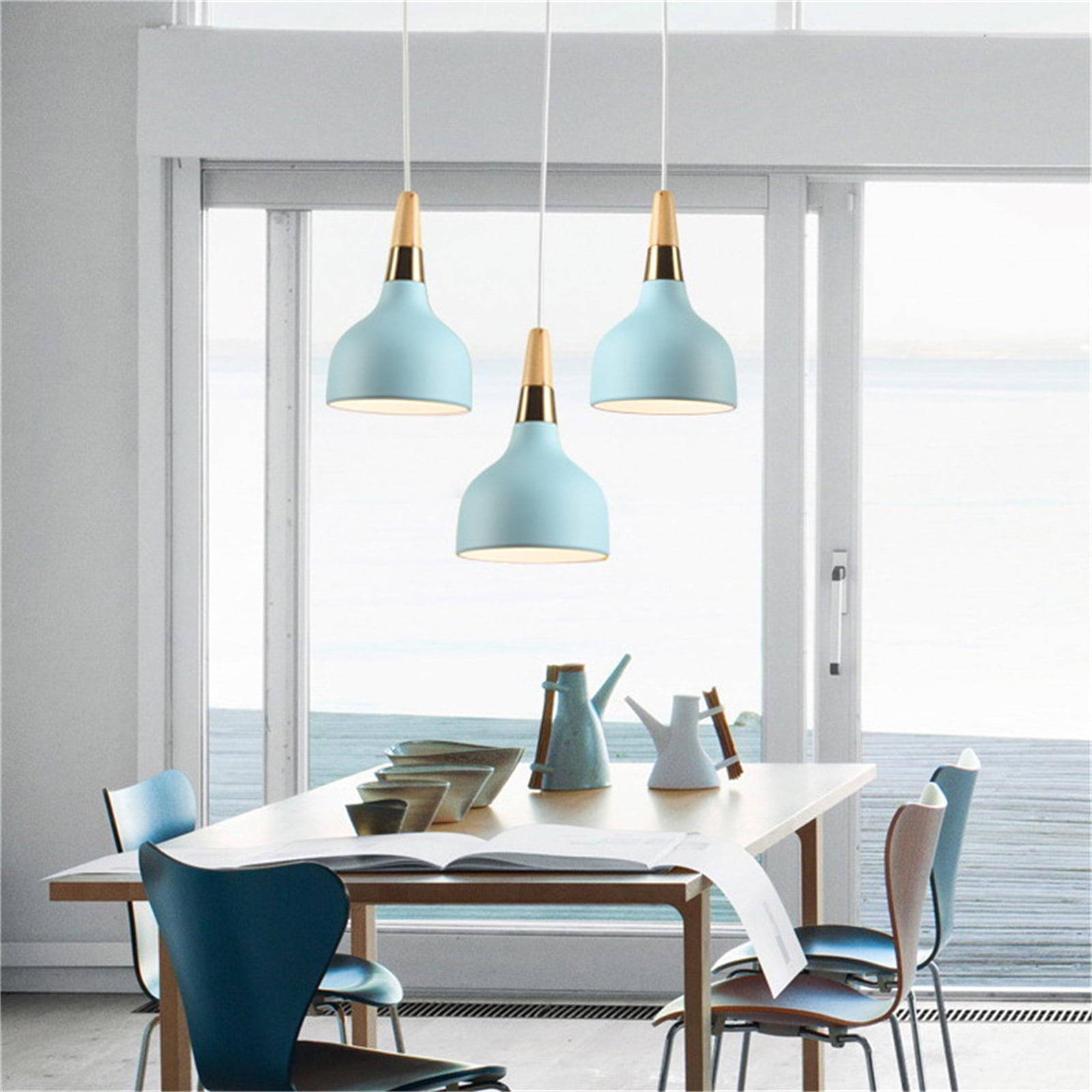 JLOWCO Plug in Pendant Light Modern Hanging Lights with Plug in Cord Bedroom Farmhouse Light Fixtures Kitchen Vintage Ceiling Light Fixtures Blue (LED Bulb Include)