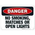 thumbnail image 1 of Danger No Smoking, Matches Or Open Lights Sign, OSHA Danger Sign, 10x7 Aluminum, 1 of 1