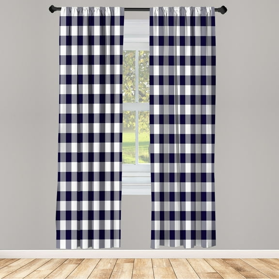 Ambesonne Plaid Curtains, Lumberjack Buffalo Check Grid, Pair of 28"x63", Navy Blue and White