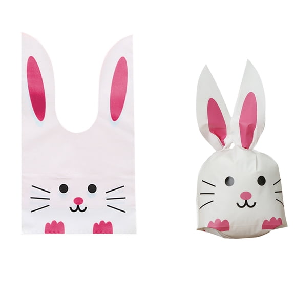 JHyouerji 50 Pcs 5x8 Inch Easter Goodie Bags Pink Cute Bunny Treat Bags for Cookie Snack Packaging Supplies