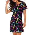 thumbnail image 2 of Easygdp Colorful Dragonflies Camisón de manga corta para mujer, informal, estampado, 2 of 6