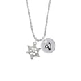 thumbnail image 2 of Delight Jewelry Silvertone Snowflake with Clear Crystal Silvertone Script Initial Disc - V - Charm Necklace, 20"+3", 2 of 4
