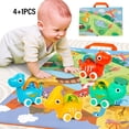 thumbnail image 4 of HAOAN 4PCS Baby Carry-on Educational Mini Cartoon Dinosaur Model Toy Car with Scene Map Blanket Storage Bag Set, 4 of 7