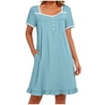 thumbnail image 2 of qolati Nightgowns for Women Lace Trim Sleep Shirts Short Sleeve Night Shirts Comfy Soft Night Gown Ruffled Hem A Line Flowy Sleep Dress With Pockets, 2 of 6