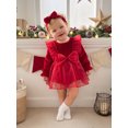 thumbnail image 6 of Cjfdfy Newborn Baby Girl Christmas Fall Outfit Velvet Long Sleeve Ruffle Sheer Tulle Romper Dress And Bow Headband Infant Cute My First Christmas Fall Winter Outfit 0-18M, 6 of 10