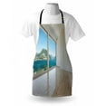 thumbnail image 3 of Modern Apron Interior of Penthouse Empty Living Room Large Windows Sea Mountains View Art, Unisex Kitchen Bib Apron with Adjustable Neck for Cooking Baking Gardening, White Blue Beige, by Ambesonne, 3 of 3