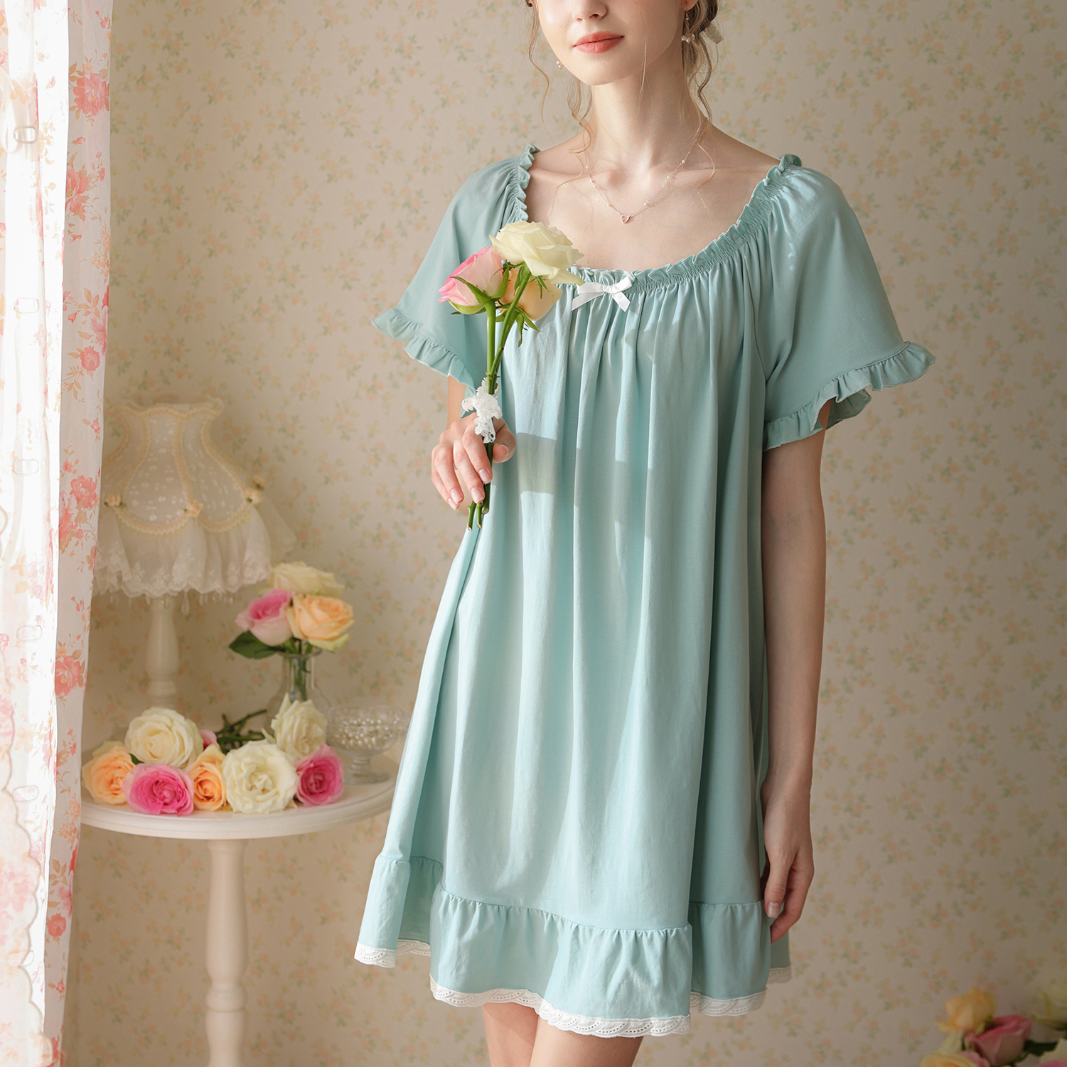 Homgro Women's Cotton Victorian Nightgown Ladies Summer Cute Square ...