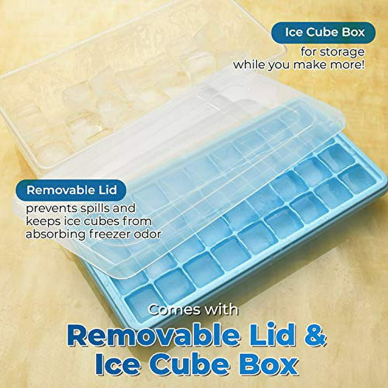 Yoove Ice Cube Tray with Lid and Bin- Silicone Ice Tray for Freezer | Comes with Ice Container, Scoop and Cover | Good Size Ice Bucket (Black)