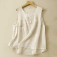 thumbnail image 2 of Tank Tops For Women Summer Cotton And Linen Embroidered Solid Color Vest Camisole Tops For Women, 2 of 7