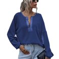 thumbnail image 1 of Blusa de manga larga para mujer, holgada, informal, elegante, camisa de color puro, jersey con bolsillo para el trabajo diario, azul marino L, 1 of 4