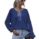 thumbnail image 1 of Blusa de manga larga para mujer, holgada, informal, elegante, de color puro, con bolsillo para el trabajo diario, azul marino S, 1 of 4