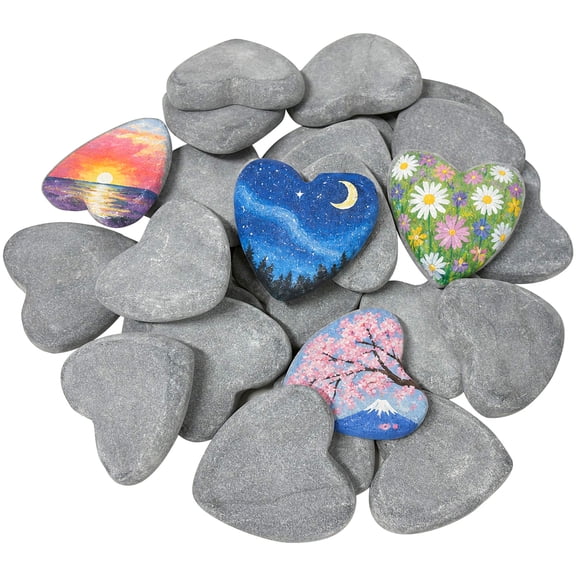 25 Pcs Heart Shaped Rocks for Painting, 1.6 x 1.6 in Painting Rocks Bulk, Flat Smooth Heart Stones for Crafts, Natural Kindness Stones for DIY Arts Valentine's Day Garden Decor