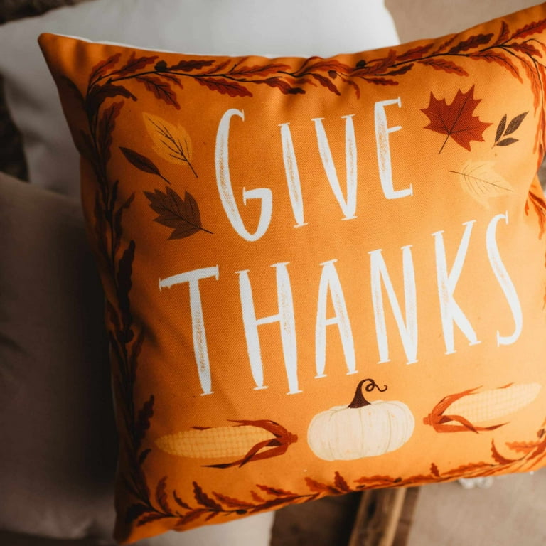 Set of 4 Thanksgiving Throw Pillow Covers with Seasonal Fall Quotes, 4  Autumn Designs (17 x 17 In)