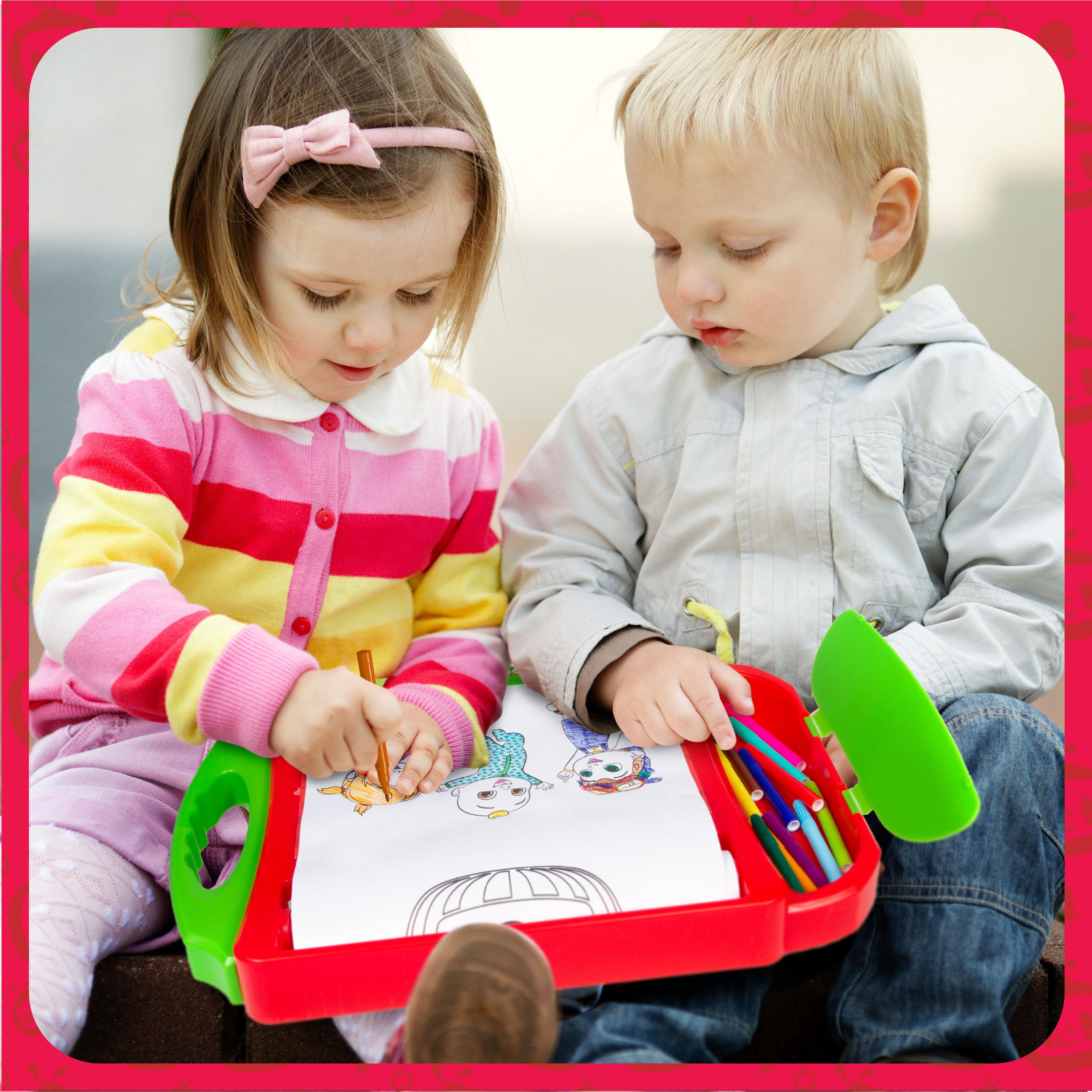 Cocomelon Doodle Desk- Kids Art Set with Markers & Coloring Pages- Built-in Case for Creativity on the Go- Includes 12 Washable Markers, 3 Art Scenes- Coloring Arts & Crafts for Boys Girls Age 3+