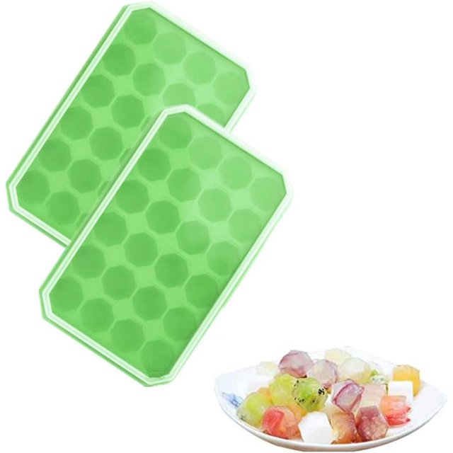 Bandejas para cubitos de hielo, paquete de 2, de silicona, flexibles, de fácil liberación, para 48 cubitos de hielo con tapa extraíble resistente a derrames, apilables, duraderas y aptas para