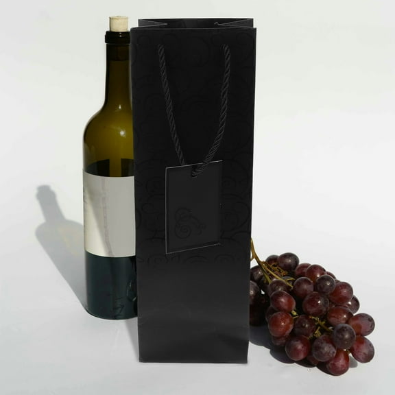 FRCOLOR Black Paper Wine Bag with Handles for Red Wine Single Bottle Carrier Elegant Design 4 Pieces