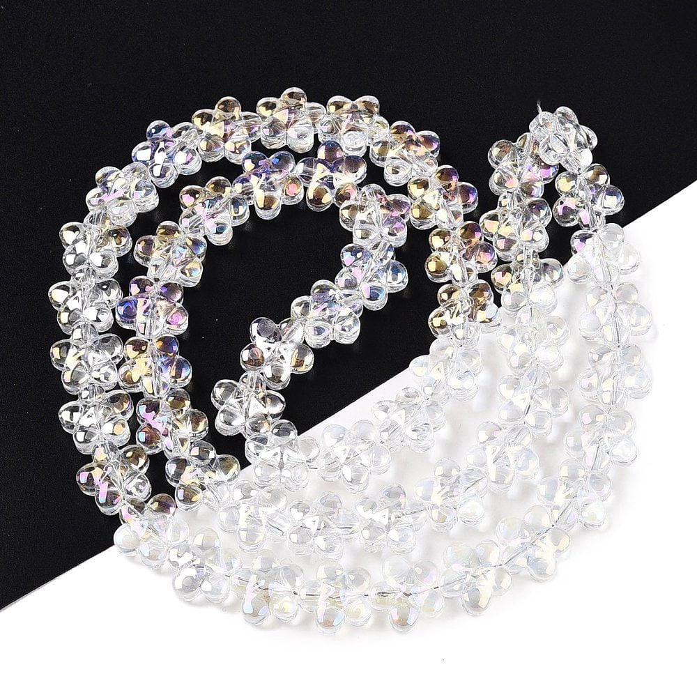 Electroplate Glass Beads Strands Flower Clear AB 12x12.5x7mm Hole: 1mm about 54~55pcs/strand 24.57~24.96 inch(62.4~63.4cm)