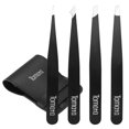 thumbnail image 1 of Tweezers for Eyebrows, 4-piece Slant Tip and Pointed Eyebrow Tweezer Set Great Precision for Eyebrows Facial Hair, Ingrown Hair, Splinter, Blackhead and Tick Remover (Black), 1 of 7