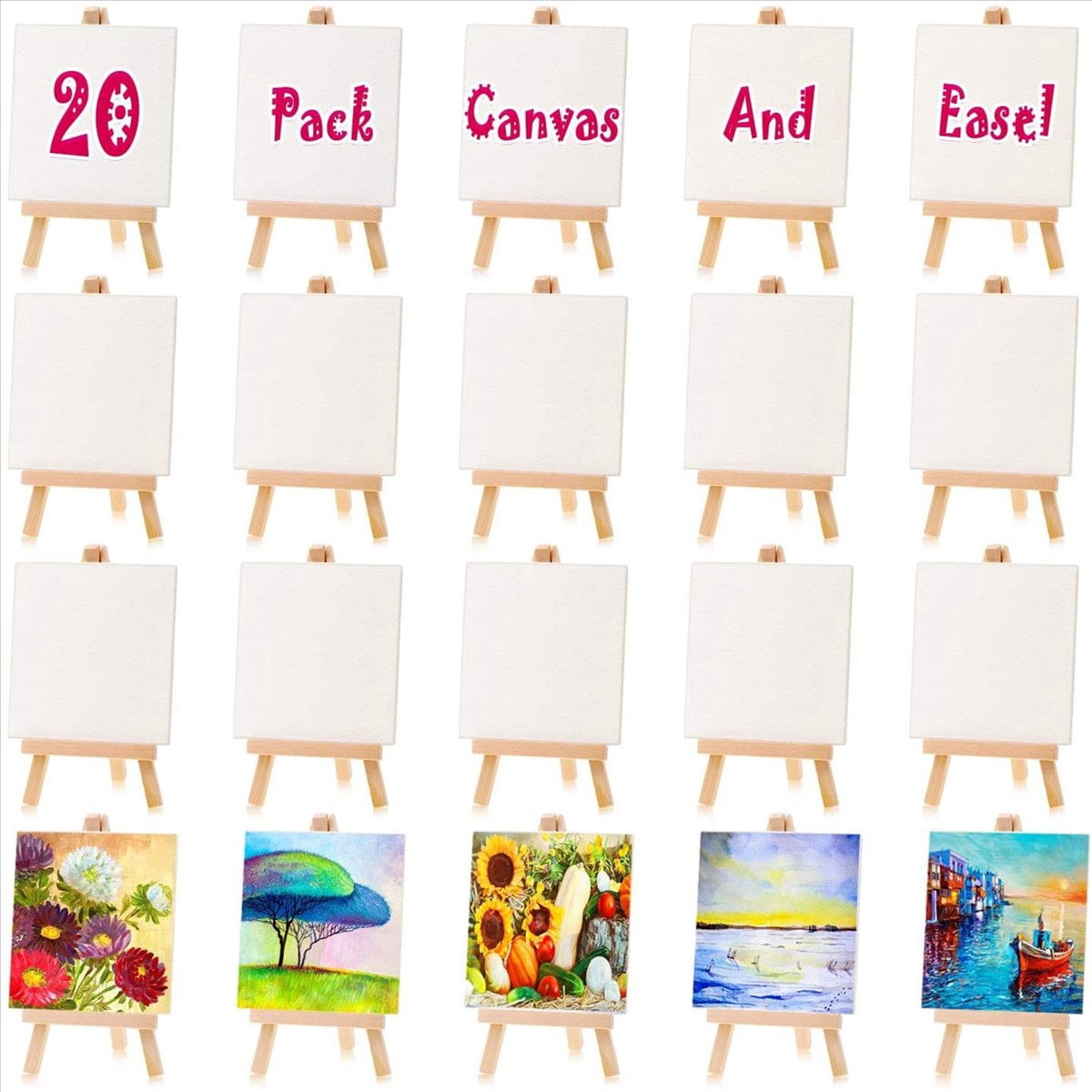 120Pcs Mini Canvas Drawing Board with Easel, Painting Canvas Panel, Suitable for Art Painting Supplies