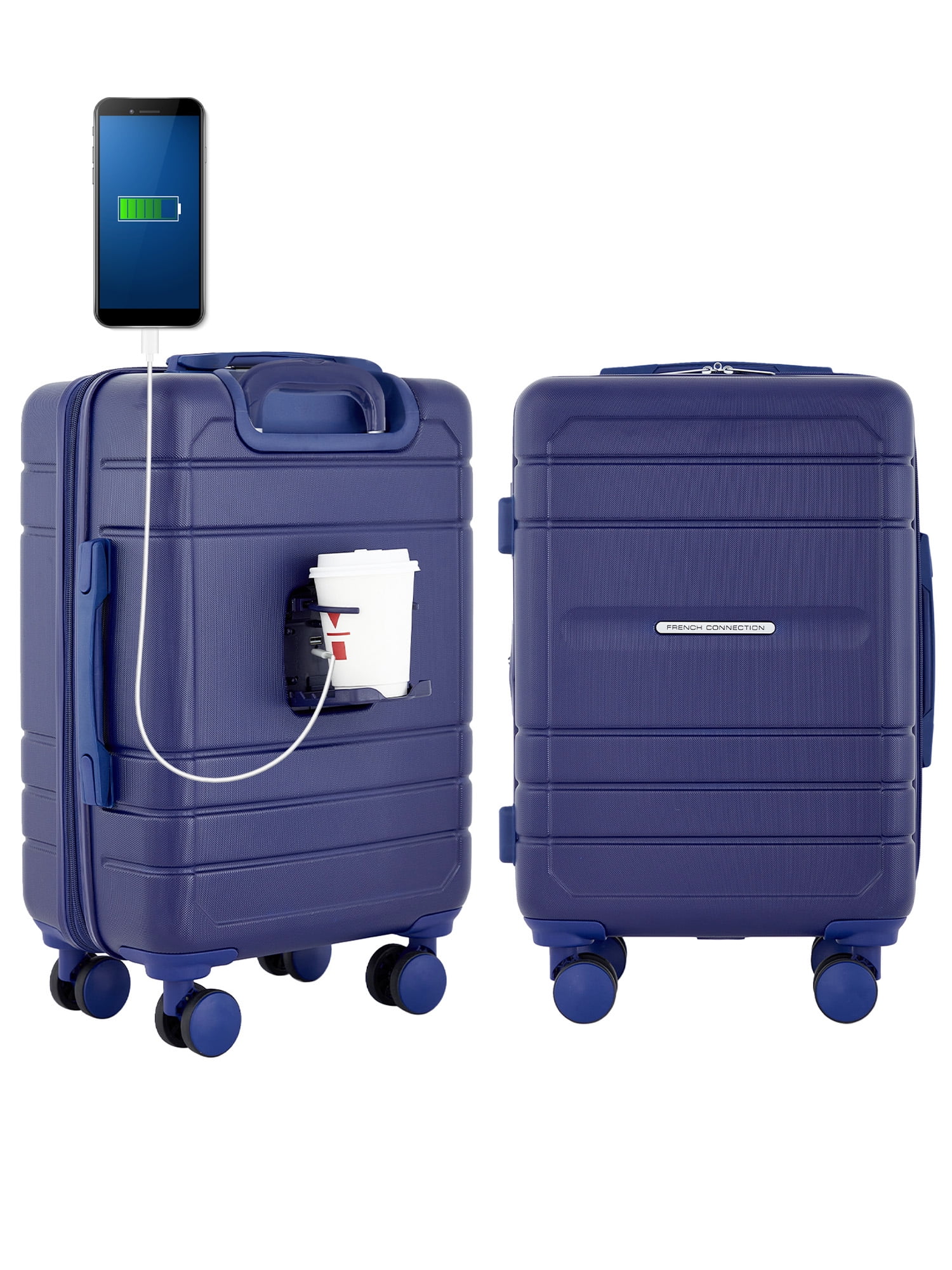 French Connection 22-inch Expandable Rolling Carry-on with Cup Holder, Blue Depths