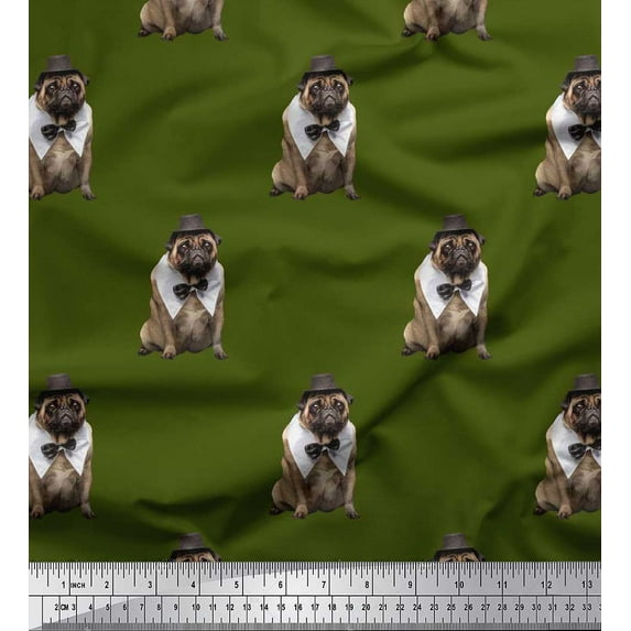 Soimoi Cotton Duck Fabric Bow,Hat & Pug Dog Print Fabric by The Yard 56 Inch Wide