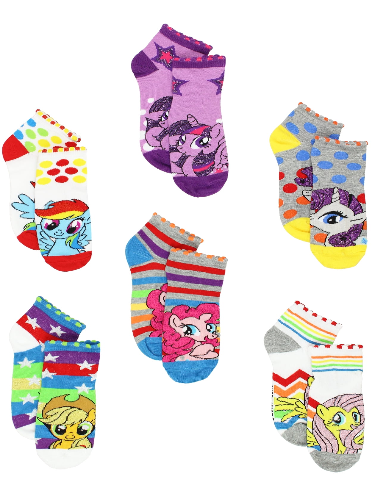 MLP My Little Pony Socks for Kids Girls Twiligth Sparkle Pinky Pie Rarity 6 Pack