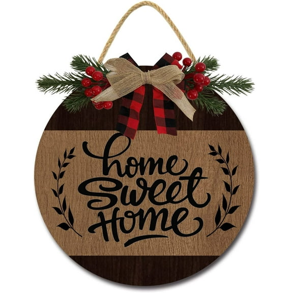 Eveokoki 12" Home Sweet Home Sign for Front Door Farmhouse Porch Rustic Round Wooden Hanging Wreaths for Housewarming Gifts， Christmas Festival Decoration Wall Decor Outdoor Indoor