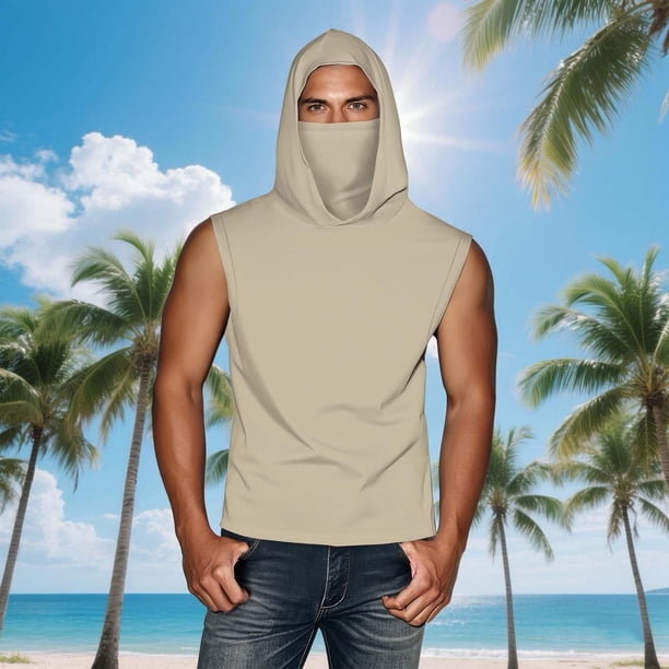 mfyjkho Tops Casuales Para Mujer, Camiseta Unisex De Verano Informal De Color Liso Sin Mangas Con Capucha Y Protector Solar De Seda Helada Con Mascarilla Tops Para Hacer Ejercicio Para Mujer Xl