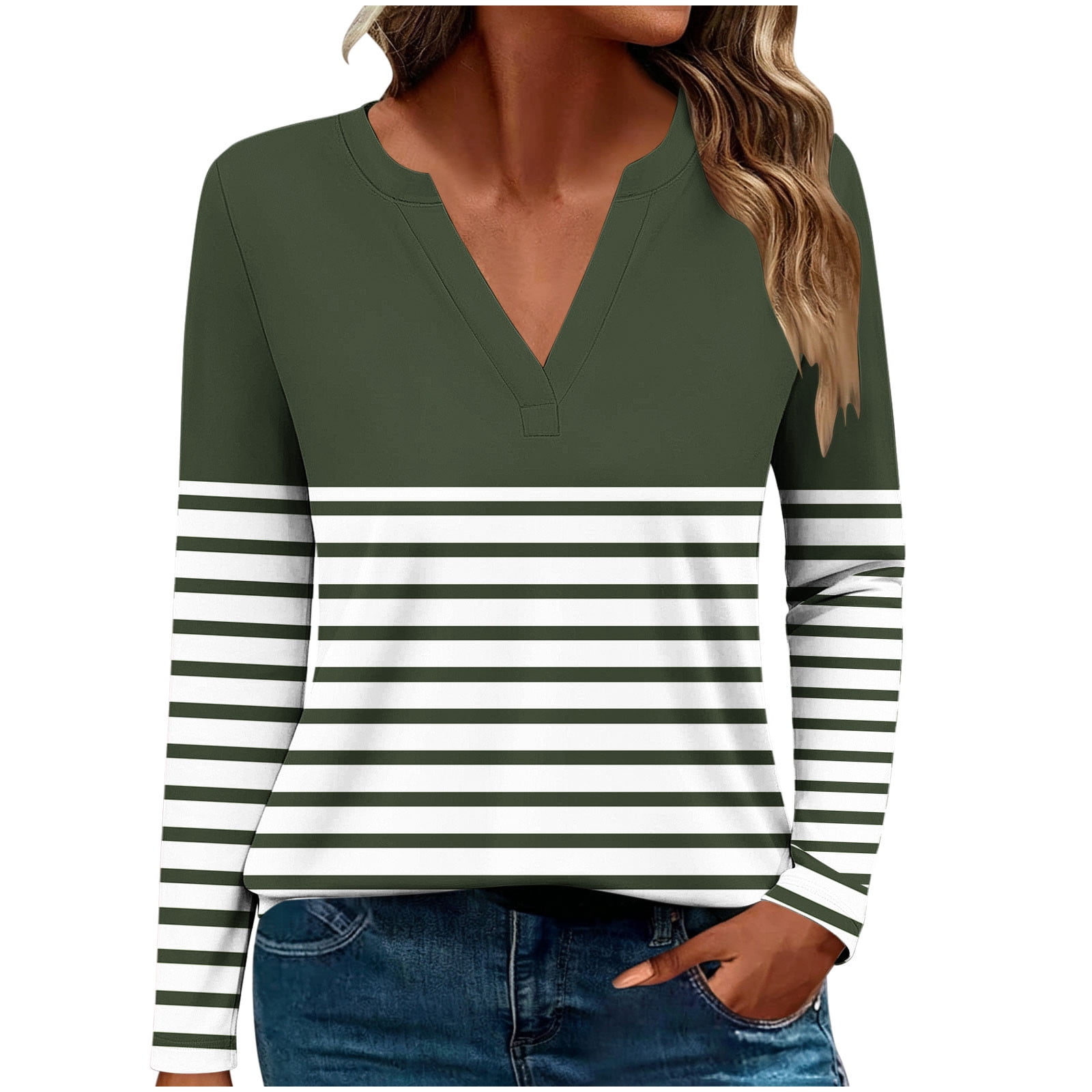 jjayotai Long Sleeve Shirts for Women V Neck Casual Fall Fashion Blouses Basic Tunic Tops Dressy Work Clothes