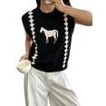 thumbnail image 2 of Women'S Sleeveless Sweater Horse Jacquard Sweaters Pullover Tank Tops Knit Vest Trendy Clothing -358 L, 2 of 5