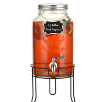 1.5 Gallon Glass Beverage Dispenser with Stand, Stainless Steel Waterproofing Spigot and Lid, Glass Drink Dispensers for Parties, Water Beverage Dispenser
