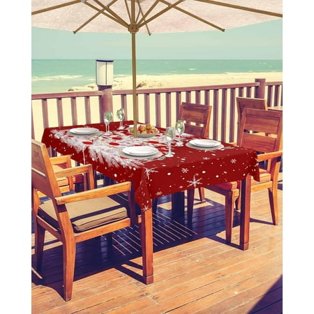 

Christmas Tablecloth with Umbrella Hole and Zipper Christmas Tree Outdoor Tablecloths 52x70 Table Cloths Red Christmas Balls Snowflake Patio Table Cloth Cover for Holiday Party Yard Garden Cafe