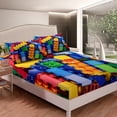thumbnail image 3 of Erosebridal Colorful Bed Sheets Set Twin, Building Blocks Sheet Set, 3D Rainbow Construction Brick Sheets Funny Geometric Rectangle Flat Fitted Sheet, 3 of 5