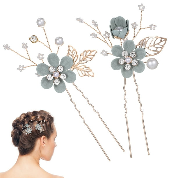2 horquillas de tela con forma de flor, delicadas joyas para el cabello, accesorios nupciales para el cabello de la novia