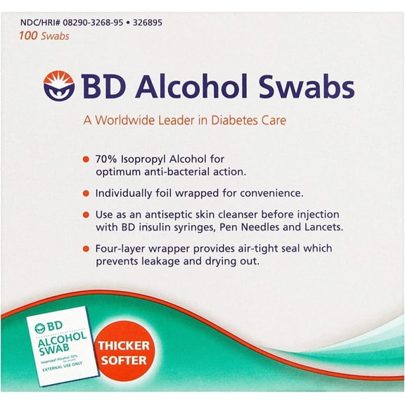Alcohol Prep Pad BD Isopropyl Alcohol, 70% Individual Packet 1 X 3/4 Inch 5 Boxes of 100 (500 Count)