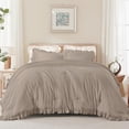 thumbnail image 2 of Light Brown Ruffle Comforter Cal King(104x96Inch), 3 Pieces(1 Ruffled Comforter and 2 Pillowcases) Solid Farmhouse Shabby Chic Bed, Vintage Rustic Soft Microfiber Bedding Set, 2 of 9