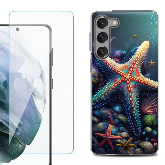 OneToughShield ® for Samsung Galaxy S23 5G Shockproof Fashion Phone Case, with Tempered Glass Screen Protector - Starfish