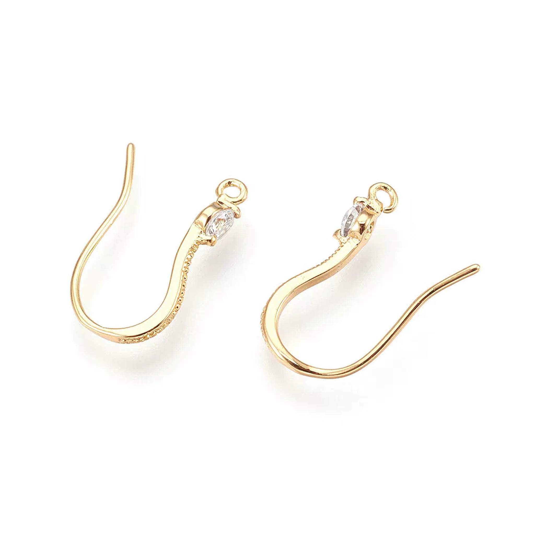 U8MO 30pcs Brass Cubic Zirconia Earring Hooks Bumpy French Earwire Gold Plated 16mm