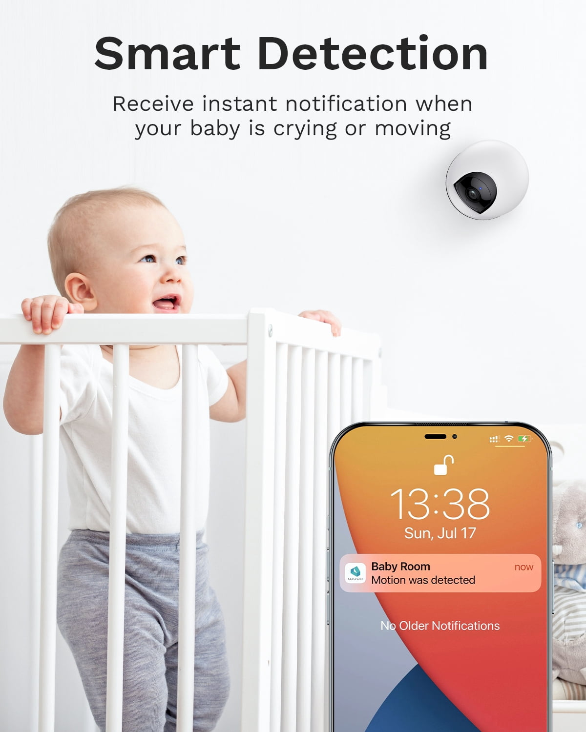 WUUK 4MP Indoor Pan/Tilt Security Camera, Baby Monitor with Camera and Audio, Wi-Fi Pet Camera with Phone APP, Motion Detection & Tracking, Night Vision, 2-Way Audio, Compatible with Alexa & Google