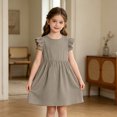 thumbnail image 2 of Grblisyd Girls Dresses Size 10-12 Summer Solid Color Cotton Linen Sundress Casual Party Wedding Ruffle Sleeve Crew Neck Knee Length A Line Dress, 2 of 6