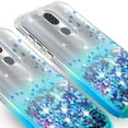 thumbnail image 4 of Coolpad Legacy Case (Not Go Version) Case w/Tempered Glass Screen Protector Liquid Quicksand Glitter Cute Phone Case Bling Stand Girls Women Cases for Coolpad Legacy - Clear/Aqua, 4 of 6