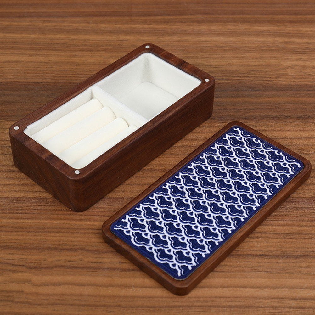 Magnetic Jewelry Box Vintage Embroidered Jewelry Box Portable Necklace Storage Box Walnut Wood Trinket Case