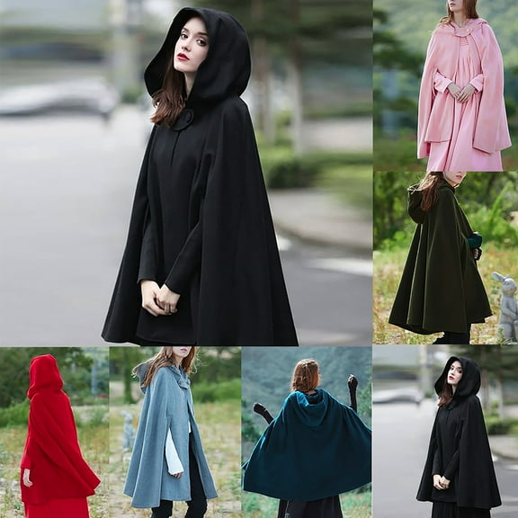 Meichang Women's Winter Cloak Hood Cape Long Poncho Cape Coat Trench Outwear Jackets