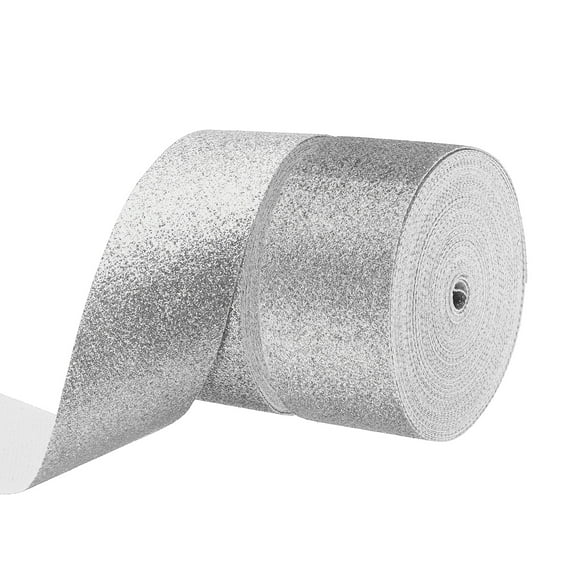 2 Rolls Metallic Glitter Ribbon Roll, 2/3 Inch x 10 Yards Sparkly Glitter Ribbon for Gift Wrapping Crafts Holiday Wedding Birthday Party Decoration Floral Bouquet, Silver